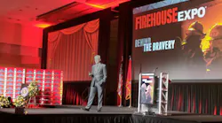 FDNY Capt. John Ceriello delivers the keynote address to conclude opening ceremonies at Firehouse Expo 2017 in Nashville, TN, on Thursday, Oct. 19, 2017.
