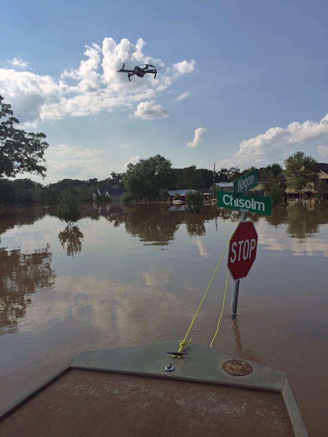 A DJI Mavic Pro piloted by David Merrick captured the flooding in Simonton, TX.