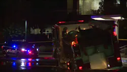 A fire engine remains stuck in a sinkhole Monday night on the campus of Boise State University. A fire engine remains stuck in a sinkhole Monday night on the campus of Boise State University.