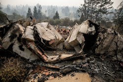 Homes destroyed by wildfire in the Atlas Peak neighborhood of Napa, CA, on Tuesday, Oct. 10, 2017.