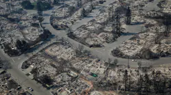 An aerial view of homes destroyed by wildfire in the Coffey Park neighborhood of Santa Rosa, CA, on October 11, 2017.