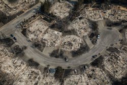 An aerial view of homes destroyed by wildfire in the Coffey Park neighborhood of Santa Rosa, CA, on October 11, 2017.