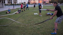 Firefighters participate in morning workouts at Firehouse Expo 2017. Firefighters participate in morning workouts at Firehouse Expo 2017.