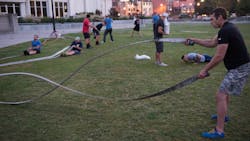 Firefighters participate in morning workouts at Firehouse Expo 2017.