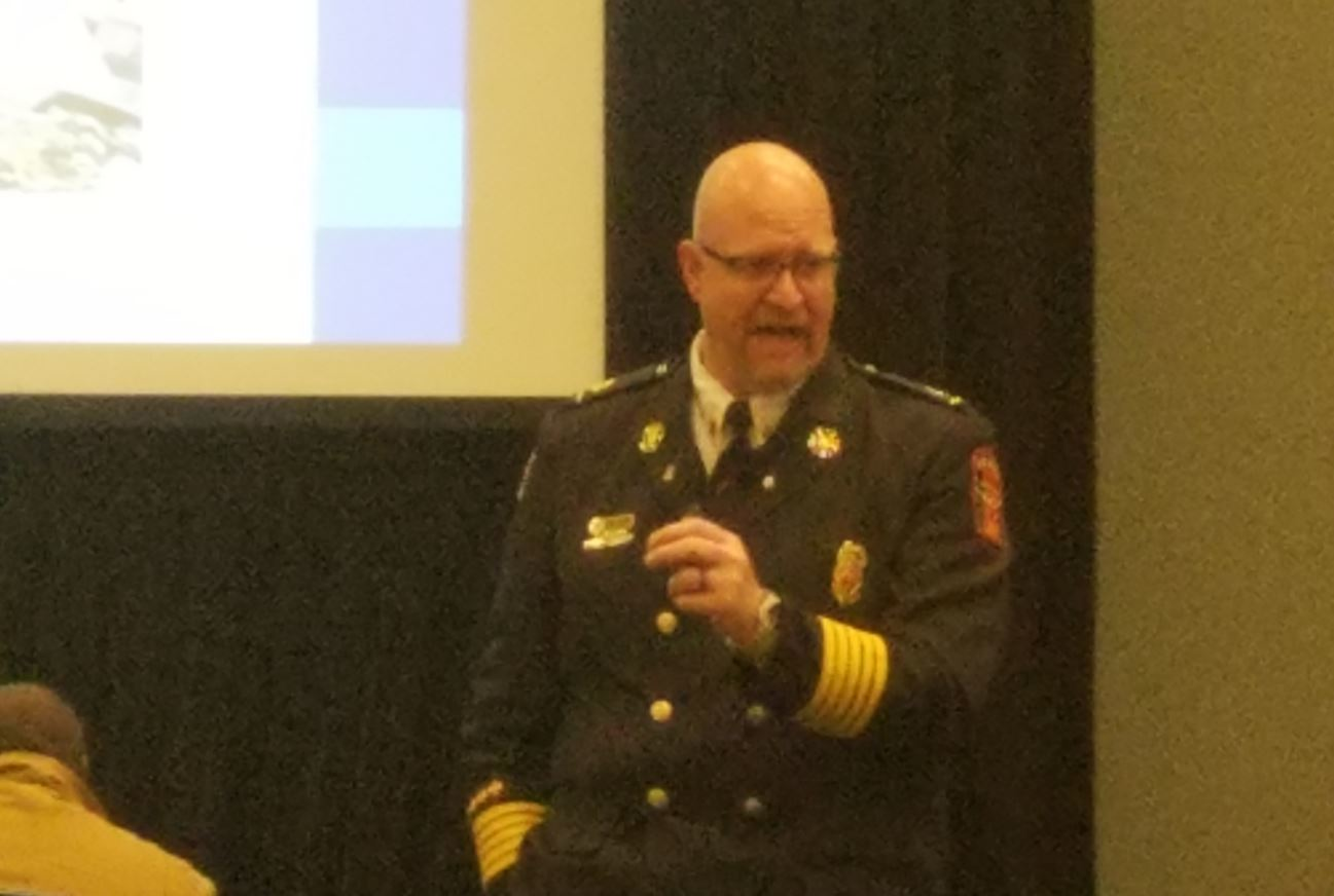 Gatlinburg, TN, Fire Chief Greg Miller discusses the Great Smoky Mountains wildfires at Firehouse Expo in Nashville on Friday, Oct. 20, 2017.