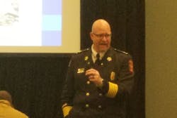Gatlinburg, TN, Fire Chief Greg Miller discusses the Great Smoky Mountains wildfires at Firehouse Expo in Nashville on Friday, Oct. 20, 2017.