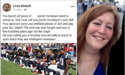 Paramedic Linda Kimball was fired from the Sterling, MA, Fire Department for this racist Facebook post following New England Patriots players kneeling during the national anthem. Paramedic Linda Kimball was fired from the Sterling, MA, Fire Department for this racist Facebook post following New England Patriots players kneeling during the national anthem.