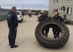 Terre Haute, IN, firefighters during a training session in April. Terre Haute, IN, firefighters during a training session in April.