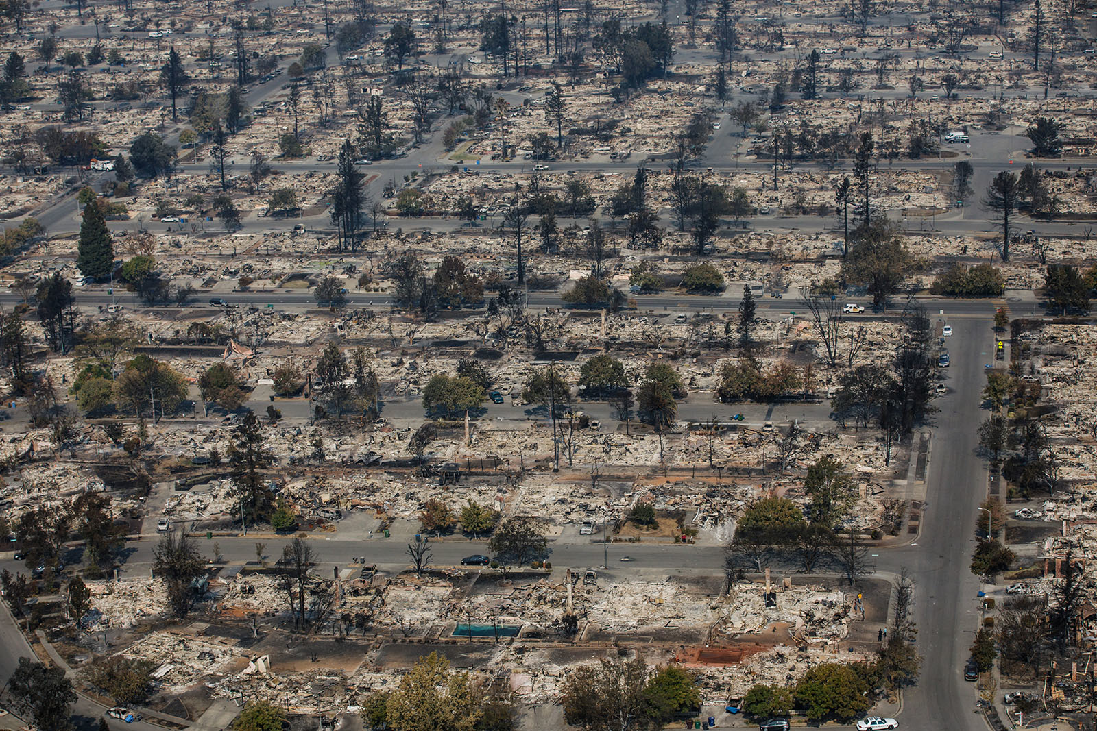 Aerial view of the damage caused by a fire that destroyed the Coffey Park neighborhood in Santa Rosa on Oct. 11, 2017.