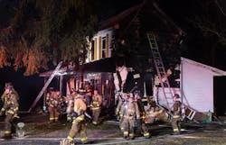 Gamber & Community firefighters responding to a house fire Tuesday night directly behind their station in Finksburg, MD. Gamber & Community firefighters responding to a house fire Tuesday night directly behind their station in Finksburg, MD.