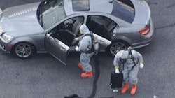 A hazmat team was on scene Thursday, Nov. 2, 2017, in Chelsea, MA, after a white powder believed to be fentanyl was found in a man&apos;s vehicle after he fatally overdosed.