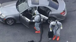 A hazmat team was on scene Thursday, Nov. 2, 2017, in Chelsea, MA, after a white powder believed to be fentanyl was found in a man's vehicle after he fatally overdosed.