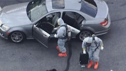 A hazmat team was on scene Thursday, Nov. 2, 2017, in Chelsea, MA, after a white powder believed to be fentanyl was found in a man&apos;s vehicle after he fatally overdosed.