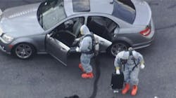 A hazmat team was on scene Thursday, Nov. 2, 2017, in Chelsea, MA, after a white powder believed to be fentanyl was found in a man's vehicle after he fatally overdosed. A hazmat team was on scene Thursday, Nov. 2, 2017, in Chelsea, MA, after a white powder believed to be fentanyl was found in a man's vehicle after he fatally overdosed.