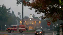 A fire apparatus passes Sonoma City Hall on the third day of Wine Country fires in October.