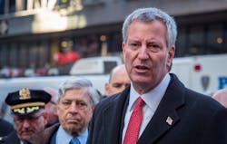 New York City Mayor Bill de Blasio speaks at a news conference after a suspected terrorist detonated a pipe bomb in a subway passage near Times Square on Monday, Dec. 11, 2017.