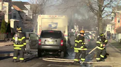 NJ Firefighters Douse Blaze after Mail Truck Collision