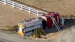 The Cash Volunteer Fire Department pumper was overturned in the crash.