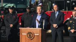 Missouri Gov. Eric Greitens speaks on Dec. 20, 2017, at an event in St. Louis where he endorsed legislation that would cover firefighters who develop job-related cancers.