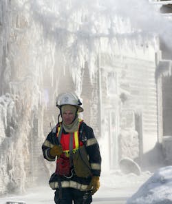 As water is applied to a burning structure, ice will cause additional weight an add stress on structural members increasing collapse potential.