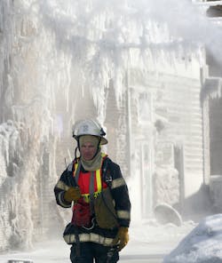 As water is applied to a burning structure, ice will cause additional weight an add stress on structural members increasing collapse potential. As water is applied to a burning structure, ice will cause additional weight an add stress on structural members increasing collapse potential.
