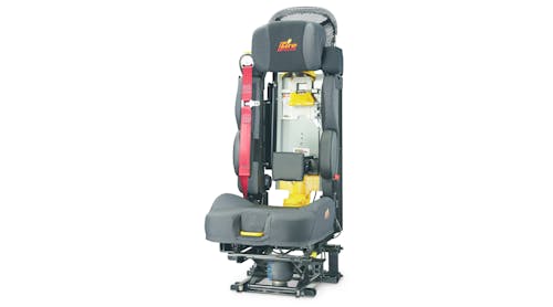 H.O. Bostrom&apos;s 500 series Tanker 550 SCBA air seat has a RiteHite adjustable height integrated seatbelt with dual retractor. It also has a proprietary SecureAll SCBA holder, integrated SCBA strap hooks, a mask storage pouch and the RestStop backrest to use when the bottle is not stored in the seat back.