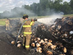 Carthage,MO, firefighters douse a blaze that engulfed a tractor-trailer hauling poultry in May 2015. Carthage,MO, firefighters douse a blaze that engulfed a tractor-trailer hauling poultry in May 2015.
