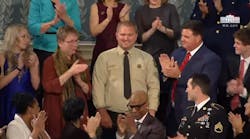 Santa Maria, CA, firefighter David Dahlberg is feted by attendees during President Trump's State of the Union address on Tuesday, Jan. 30, 2018. Santa Maria, CA, firefighter David Dahlberg is feted by attendees during President Trump's State of the Union address on Tuesday, Jan. 30, 2018.