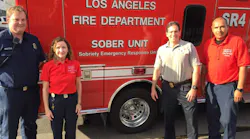 Members of the Los Angeles Fire Department's new SOBER Unit pose with LAFD Medical Director Marc Eckstein, third from left. The unit is comprised of firefighter/paramedic Eric Ingstad, nurse practitioner Nancy Richardson and case worker Victor Chavez.