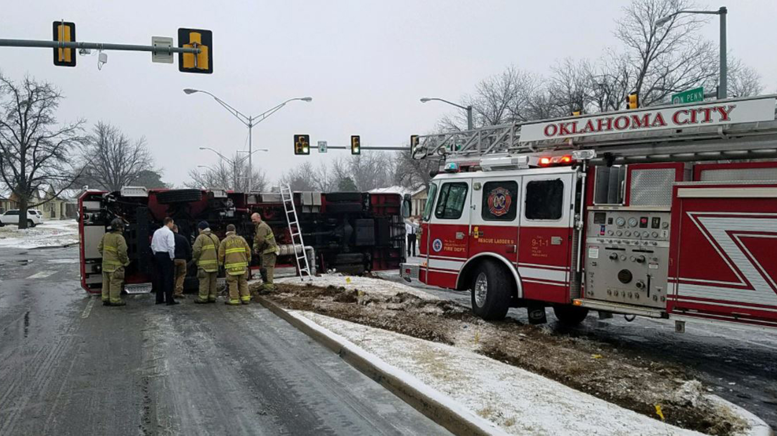 No injuries were reported when Oklahoma City Engine 14 crashed while responding to an alarm.