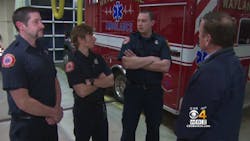 Wayland, MA, firefighters Dean Casali, Patrick Walkinshaw and William Tyree speak to a news reporter about their efforts to save a boy who was choking in Wayland, MI. Wayland, MA, firefighters Dean Casali, Patrick Walkinshaw and William Tyree speak to a news reporter about their efforts to save a boy who was choking in Wayland, MI.