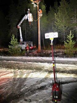 Pole work being safely and completely illuminated from across the road by one LENTRY LIGHT, model 1SPECX. Pole work being safely and completely illuminated from across the road by one LENTRY LIGHT, model 1SPECX.