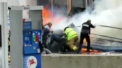 Firefighters from Iron Mountain—the IC, the firefighter on the Blitzforce, the engineer and others—immediately went in with a hoseline and pulled the firefighter to safety.