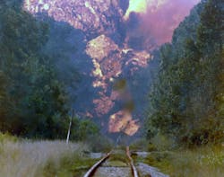 Burning chemicals from the derailment looking south toward Baton Rouge. Burning chemicals from the derailment looking south toward Baton Rouge.