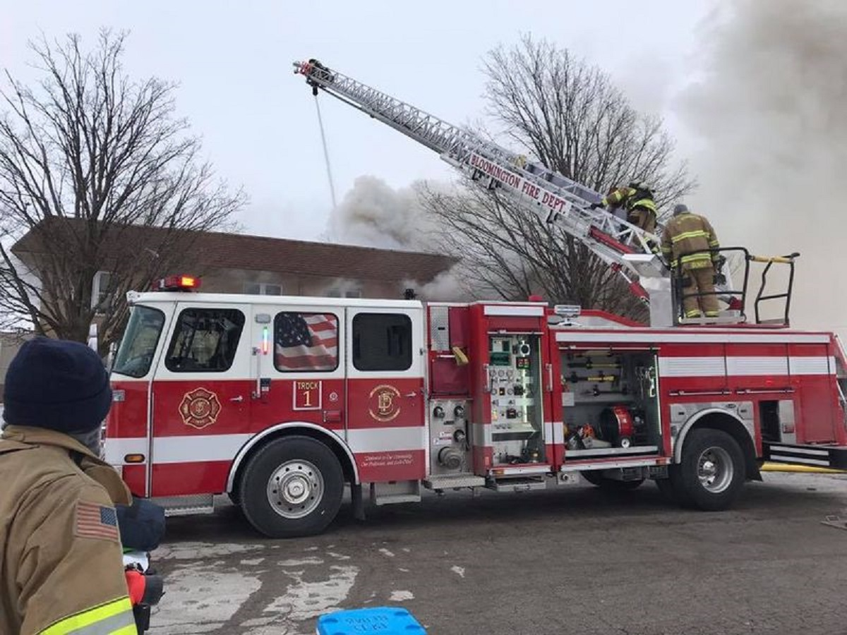 Bloomington, IL, firefighters tackle a fire at an apartment building on Feb. 10, 2018.