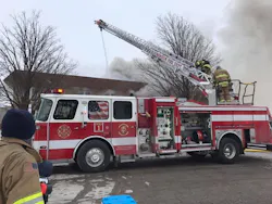 Bloomington, IL, firefighters tackle a fire at an apartment building on Feb. 10, 2018. Bloomington, IL, firefighters tackle a fire at an apartment building on Feb. 10, 2018.