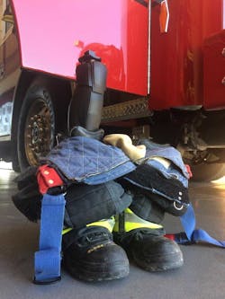 Brandon Anderson leaves his second leg in his boot and turnout pants to quickly shift into response mode when the tones go off. Brandon Anderson leaves his second leg in his boot and turnout pants to quickly shift into response mode when the tones go off.