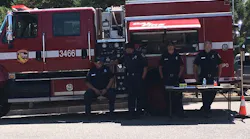 Cambria, CA, firefighters enjoy a little shade during a public event in August 2017.