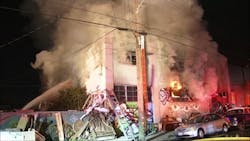 The Ghost Ship warehouse in Oakland, CA, during a fire on Dec. 2, 2016, that killed 36 people.