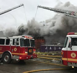 Philadelphia firefighters worked for three hours to bring the fire under control. Philadelphia firefighters worked for three hours to bring the fire under control.