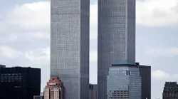 In a 1999 file photo, the twin towers of the World Trade Center dominate the New York City skyline.