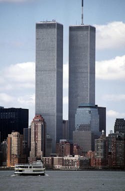 In a 1999 file photo, the twin towers of the World Trade Center dominate the New York City skyline.