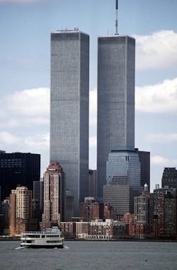 In a 1999 file photo, the twin towers of the World Trade Center dominate the New York City skyline. In a 1999 file photo, the twin towers of the World Trade Center dominate the New York City skyline.