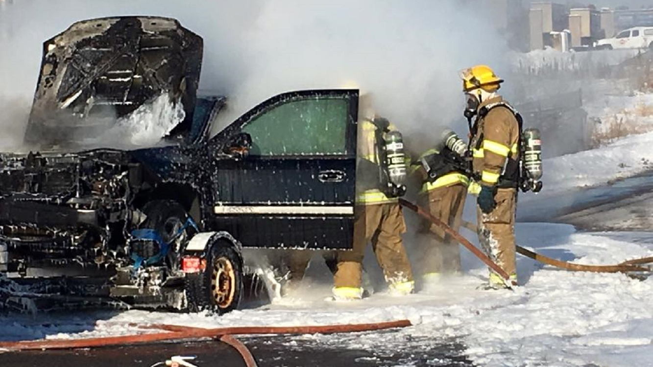 Maplewood, MN, firefighters tackle a vehicle fire in December 2016.