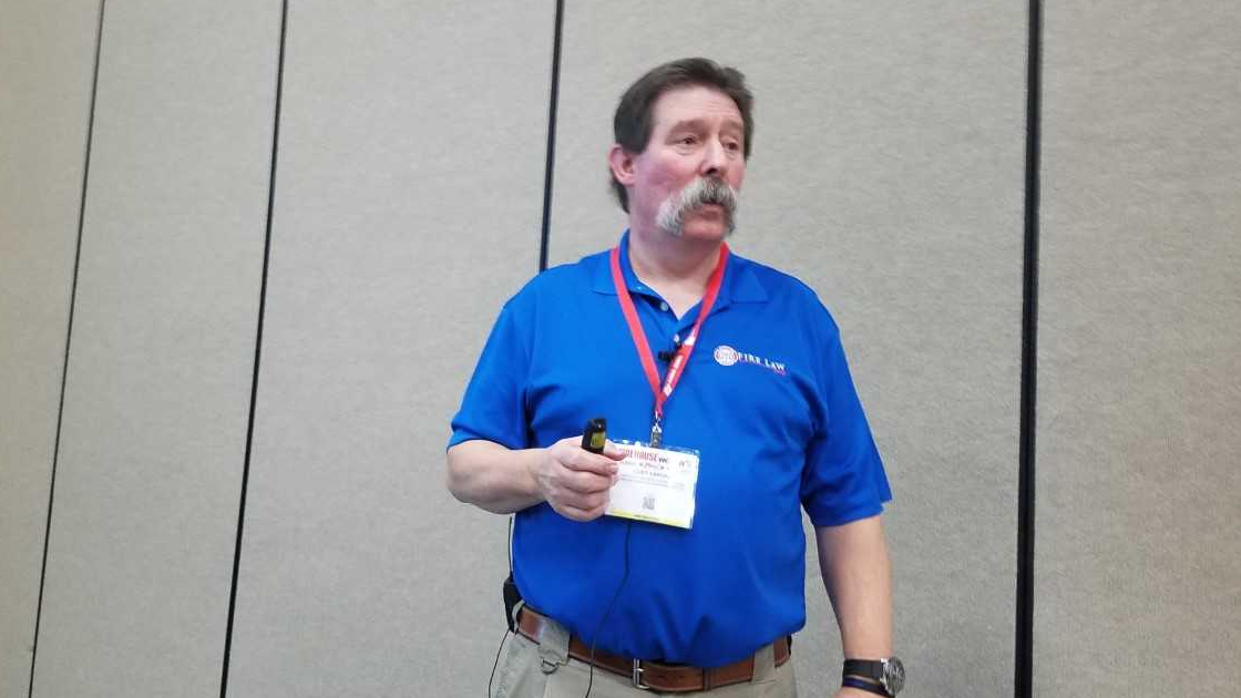 Veteran RI firefighter and practicing attorney Curt Varone speaks to Firehouse World attendees on Wednesday, March 7, 2018 in San Diego, CA.