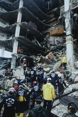 Aftermath of the Oklahoma City bombing that occurred April 19, 1995.