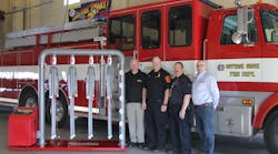 Cottage Grove Fire Department Fire Chief Rick Redenius (middle left) and and Cottage Grove Fire Department Deputy Fire Chief PJ McMahon (middle right) receive a Ram Air T4-MU Gear Dryer from Lance Dornn of Ram Air (far right) and Scott Bakos of Jefferson Fire (far left), Ram Air’s authorized dealer for Minnesota. The gear dryer was awarded to the Cottage Grove Fire Department as part of Ram Air’s 2017 Hometown Heroes Gear Dryer Giveaway. Cottage Grove Fire Department Fire Chief Rick Redenius (middle left) and and Cottage Grove Fire Department Deputy Fire Chief PJ McMahon (middle right) receive a Ram Air T4-MU Gear Dryer from Lance Dornn of Ram Air (far right) and Scott Bakos of Jefferson Fire (far left), Ram Air’s authorized dealer for Minnesota. The gear dryer was awarded to the Cottage Grove Fire Department as part of Ram Air’s 2017 Hometown Heroes Gear Dryer Giveaway.