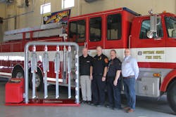 Cottage Grove Fire Department Fire Chief Rick Redenius (middle left) and and Cottage Grove Fire Department Deputy Fire Chief PJ McMahon (middle right) receive a Ram Air T4-MU Gear Dryer from Lance Dornn of Ram Air (far right) and Scott Bakos of Jefferson Fire (far left), Ram Air’s authorized dealer for Minnesota. The gear dryer was awarded to the Cottage Grove Fire Department as part of Ram Air’s 2017 Hometown Heroes Gear Dryer Giveaway. Cottage Grove Fire Department Fire Chief Rick Redenius (middle left) and and Cottage Grove Fire Department Deputy Fire Chief PJ McMahon (middle right) receive a Ram Air T4-MU Gear Dryer from Lance Dornn of Ram Air (far right) and Scott Bakos of Jefferson Fire (far left), Ram Air’s authorized dealer for Minnesota. The gear dryer was awarded to the Cottage Grove Fire Department as part of Ram Air’s 2017 Hometown Heroes Gear Dryer Giveaway.