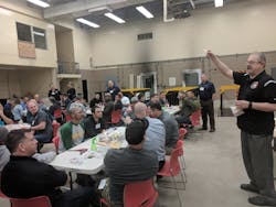 Dan Madrzykowski leads bootcamp participants through burn exercises. Dan Madrzykowski leads bootcamp participants through burn exercises.