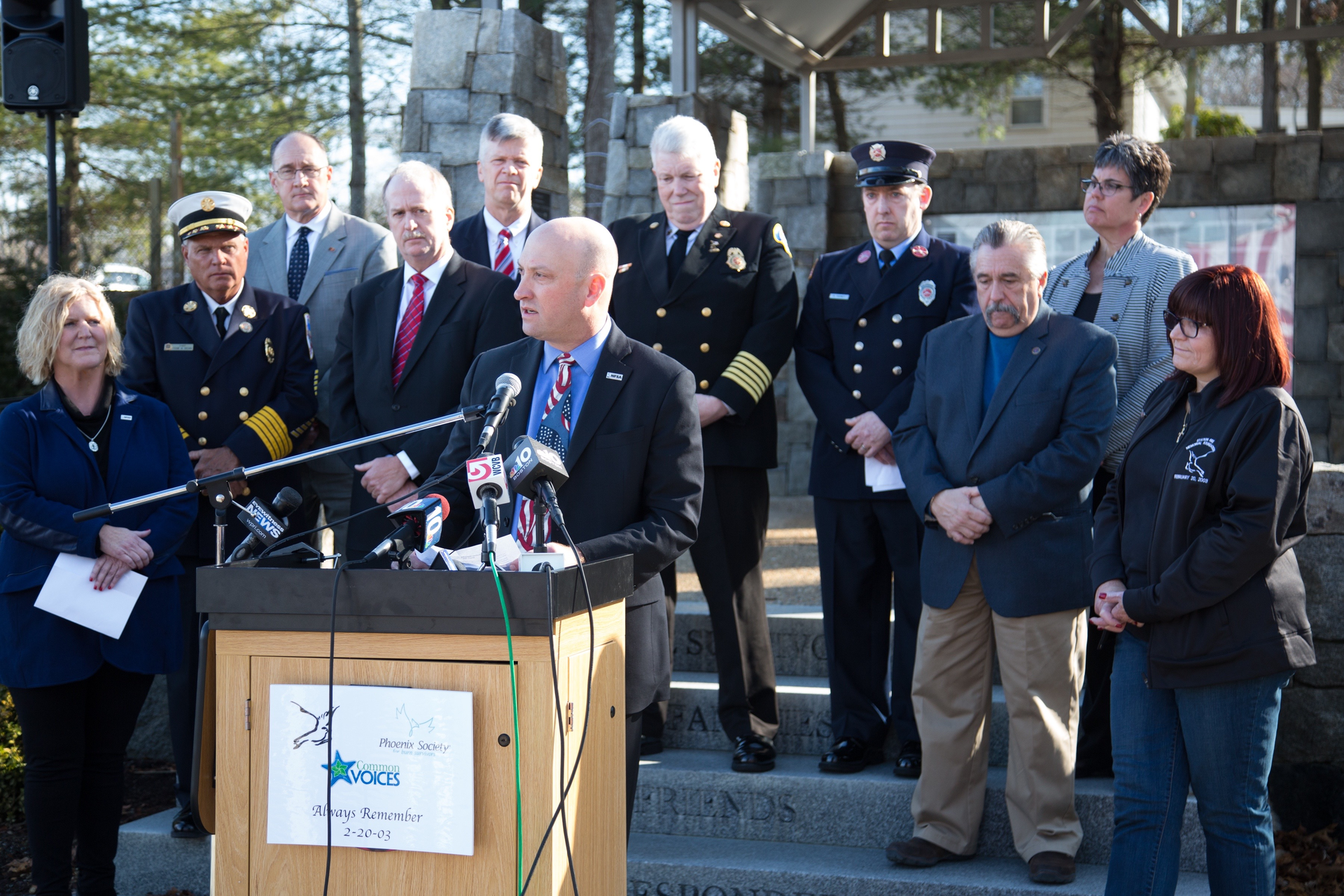 NFSA President Shane Ray speaks at an event marking the 15-year anniversary of the Station Nightclub fire.